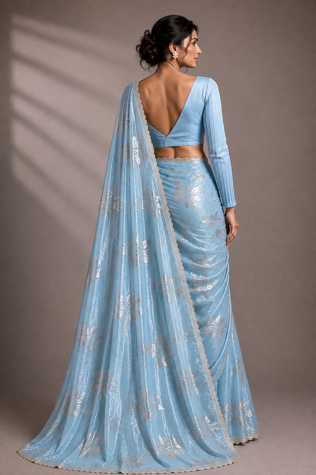 Icy Blue Botanical Saree