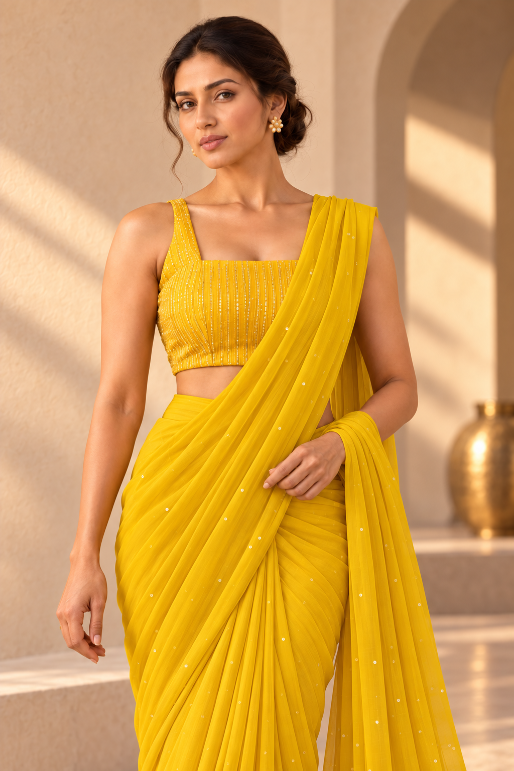 Marigold Muse yellow signature saree by Label Swatii Madhukar