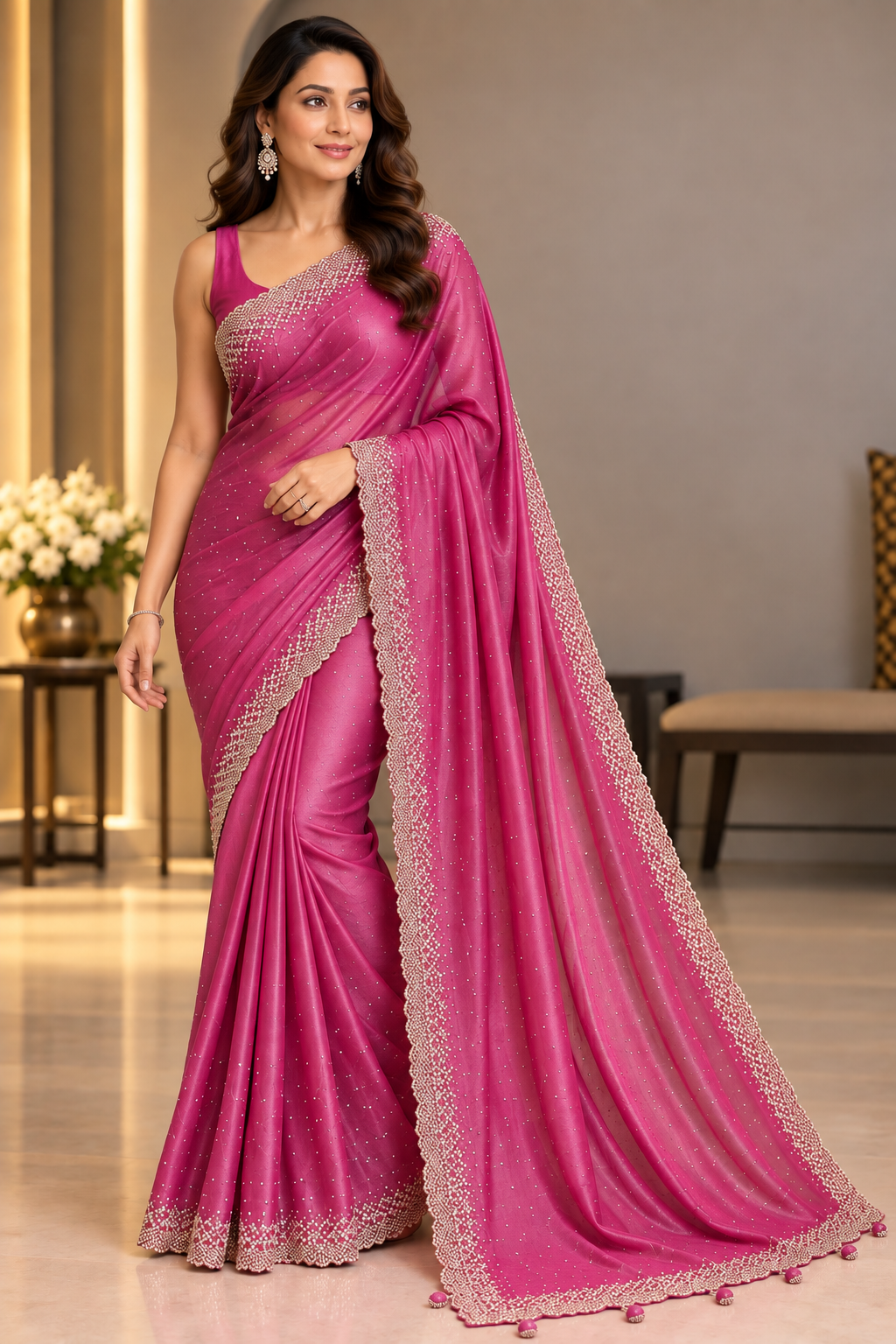 Stellar Berry Orchid Embellished Saree