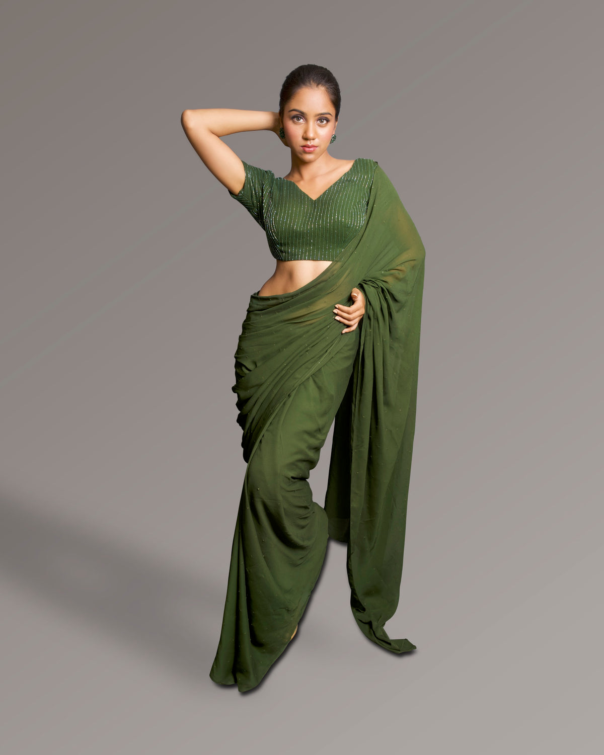 Verdant Muse — Olive Green Signature Saree