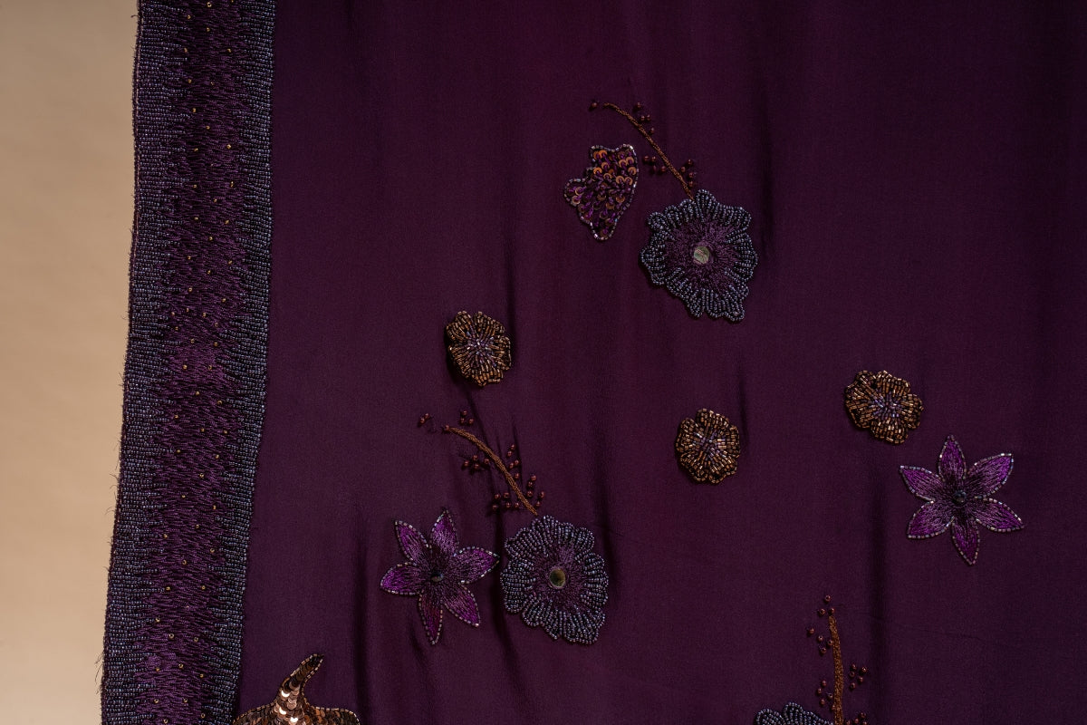 Enchanted Forest Hand Embroidered Purple Lehenga Set
