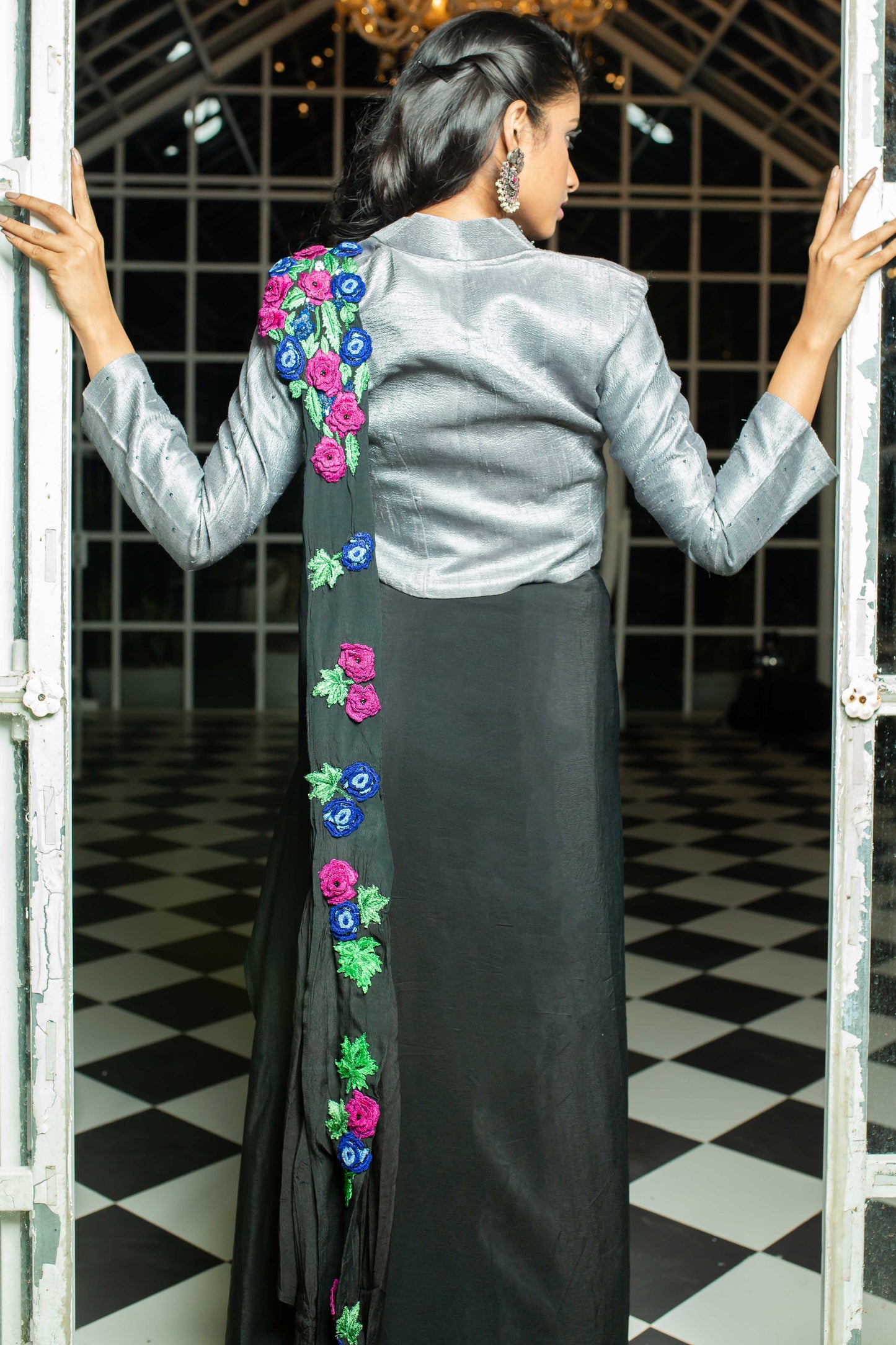 Midnight Garden Hand Embroidered Ready to Wear Saree