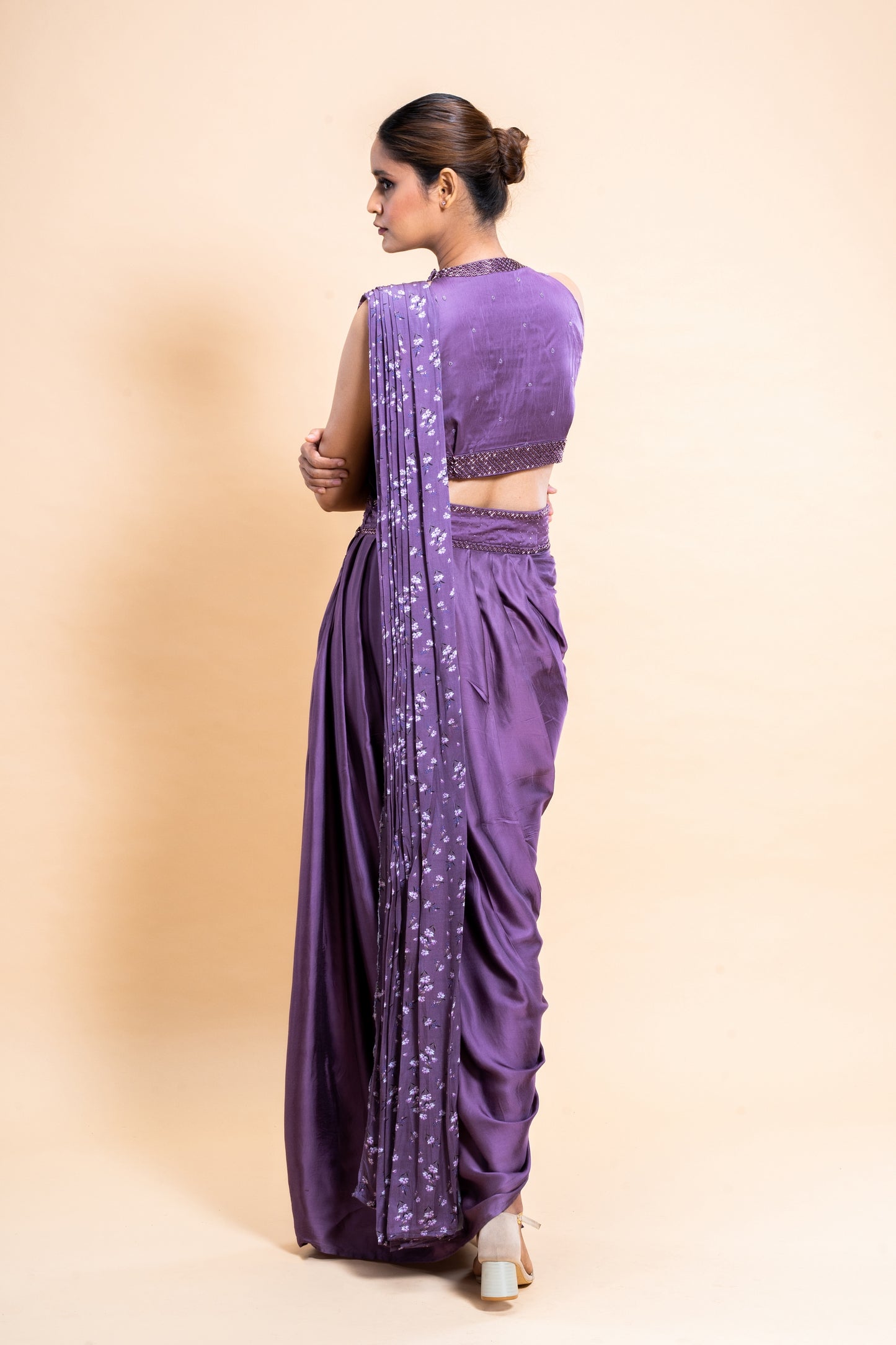 Royal Silk Voile purple Ready to Wear Saree