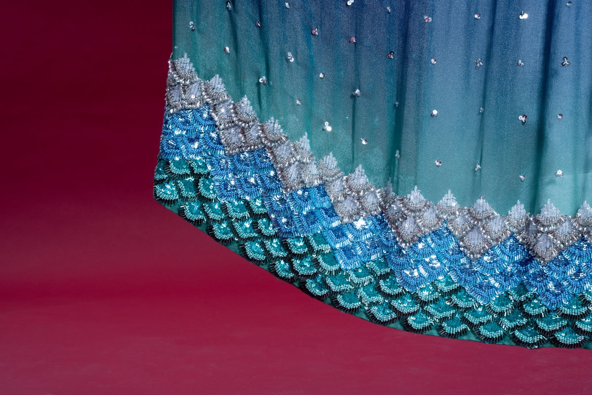 Sea Silver Hand Embroidered Anarkali Gown