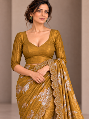 Royal Canvas — Antique Bronze Satin Viscose Curated Saree