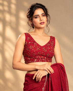 Saanjh Noor Maroon Hand-Embroidered Signature Blouse