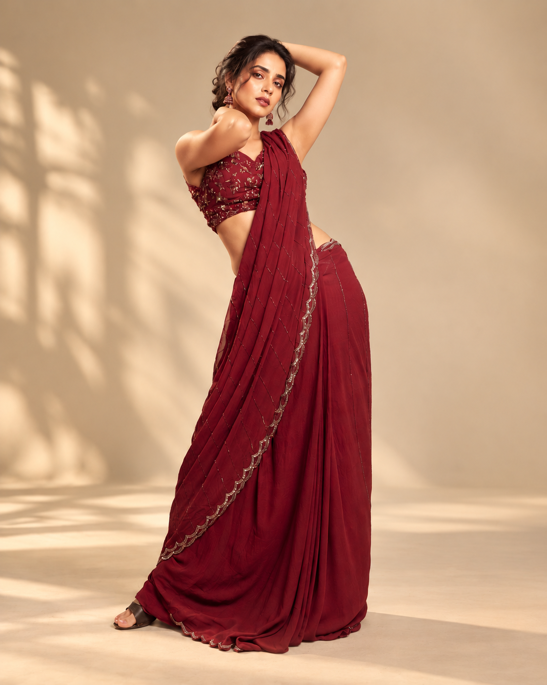 Saanjh Noor Maroon Georgette Signature Saree