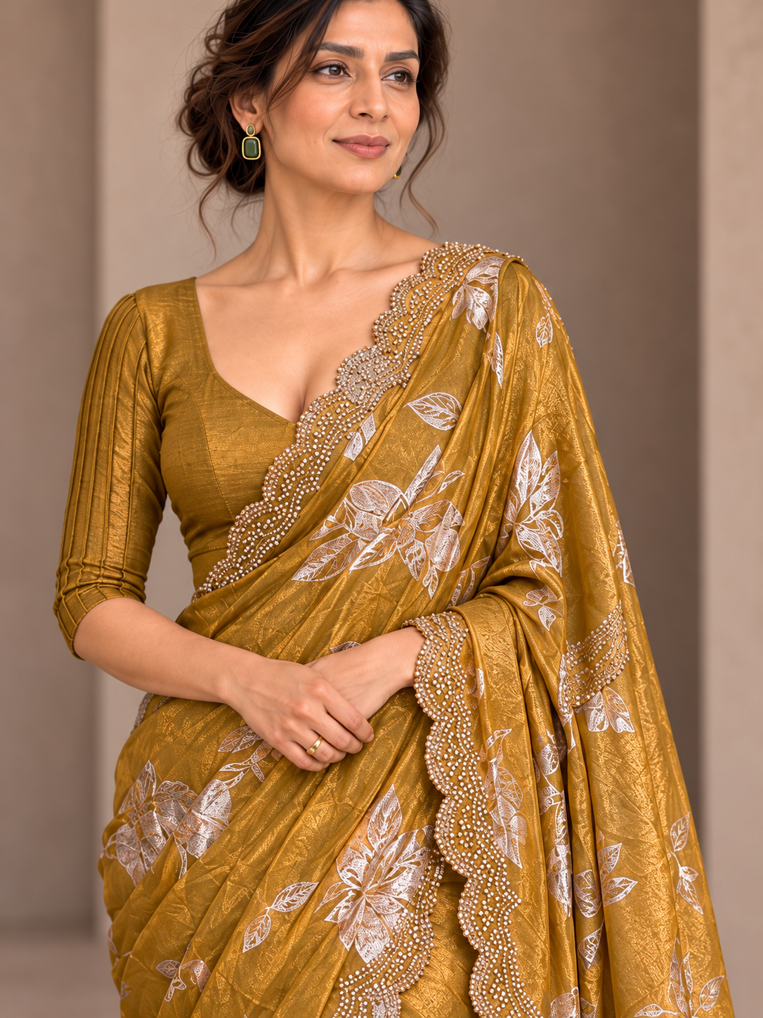 Royal Canvas — Antique Bronze Satin Viscose Curated Saree