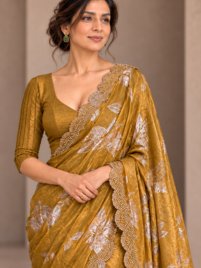 Royal Canvas — Antique Bronze Satin Viscose Curated Saree