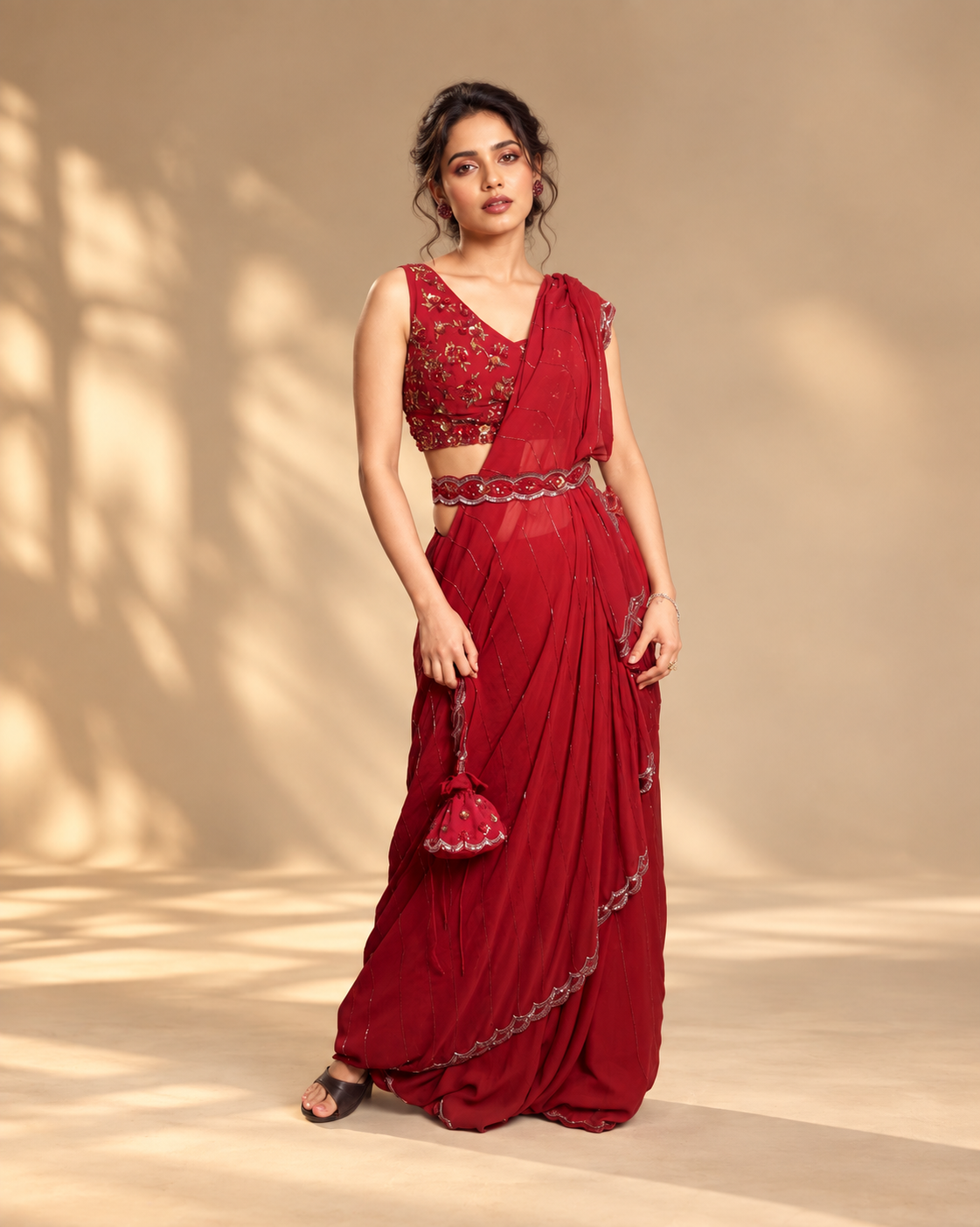 Saanjh Noor Maroon Georgette Signature Saree