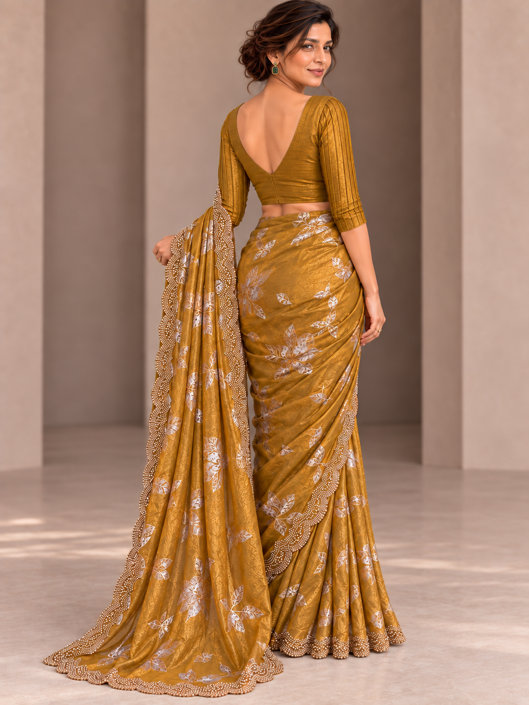 Royal Canvas — Antique Bronze Satin Viscose Curated Saree