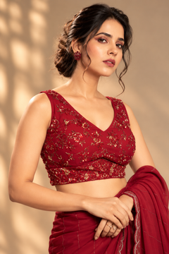 Saanjh Noor Maroon Hand-Embroidered Signature Blouse