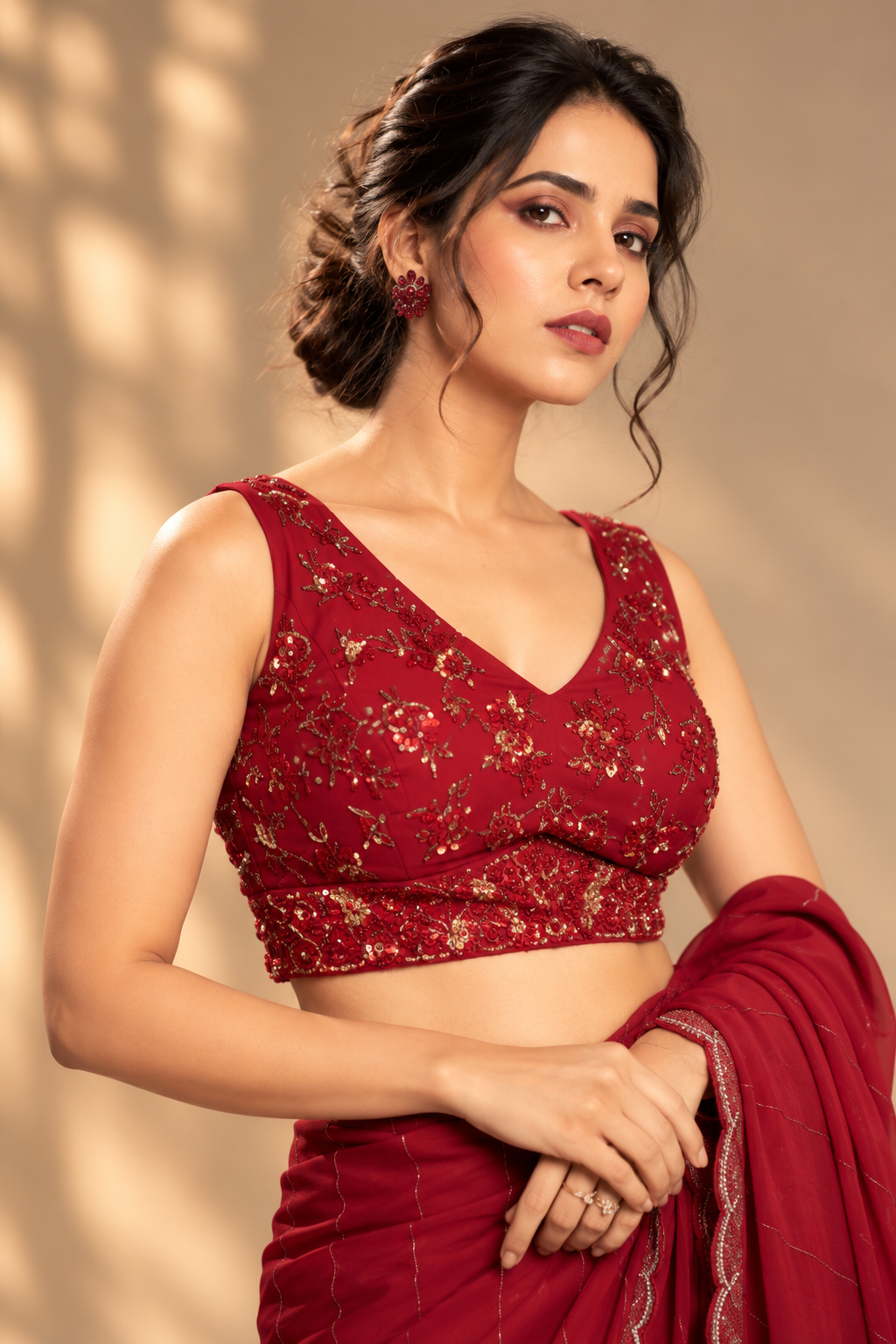 Saanjh Noor Maroon Hand-Embroidered Signature Blouse