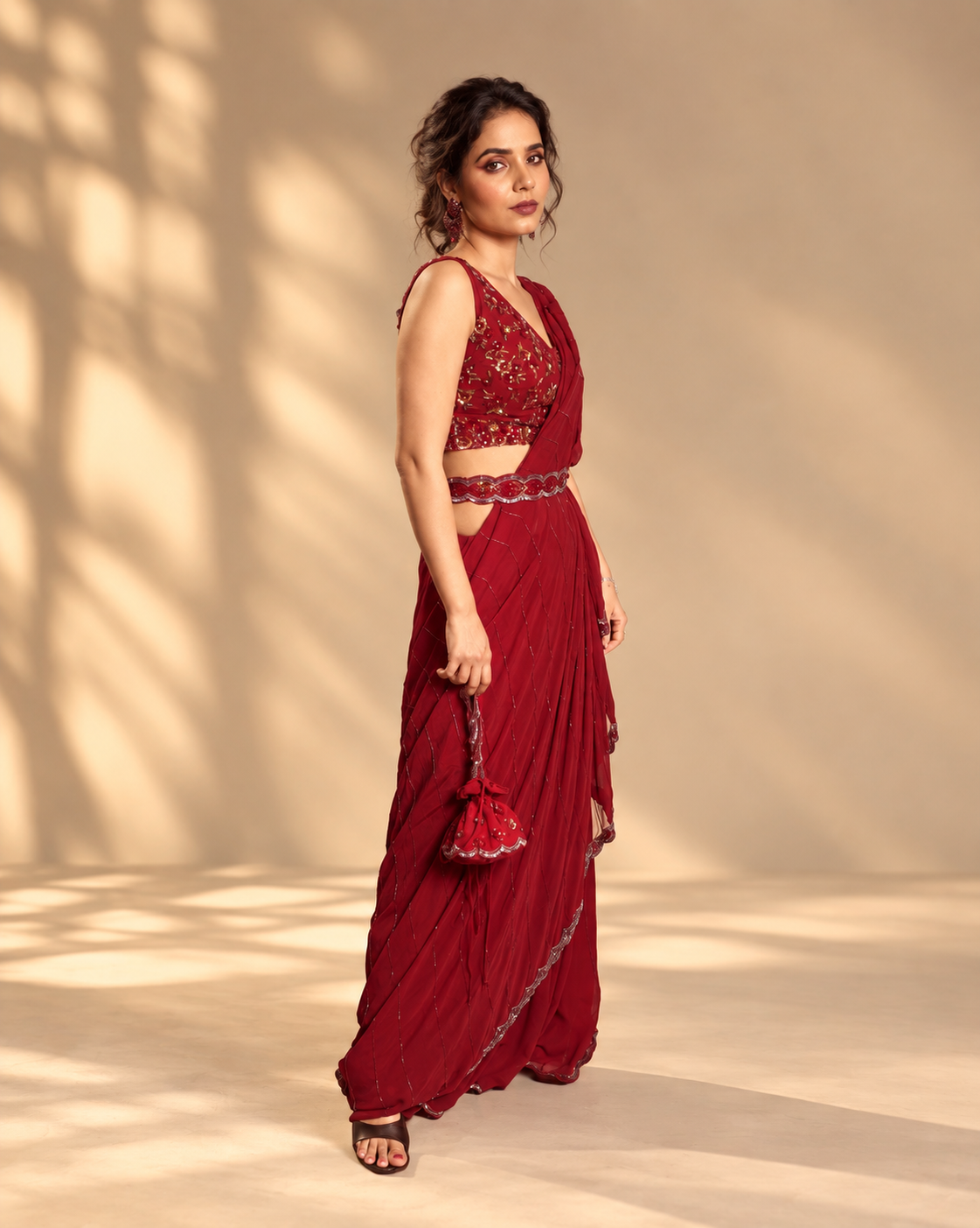 Saanjh Noor Maroon Georgette Signature Saree