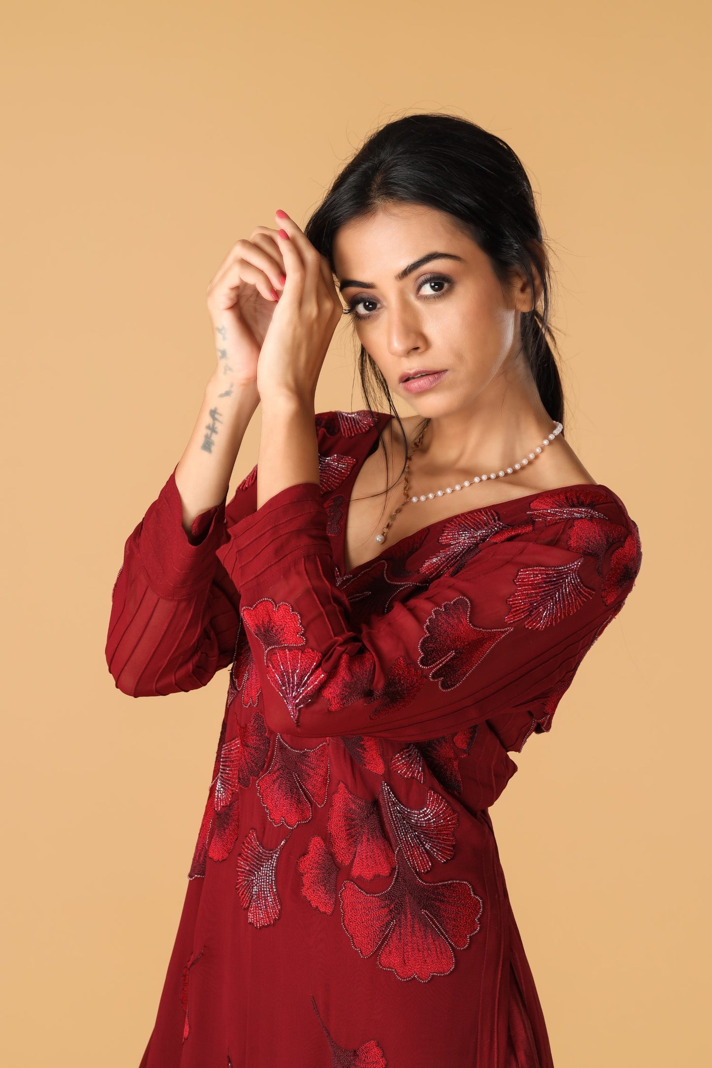Enchanted Forest Hand Embroidered Maroon Kurta Set