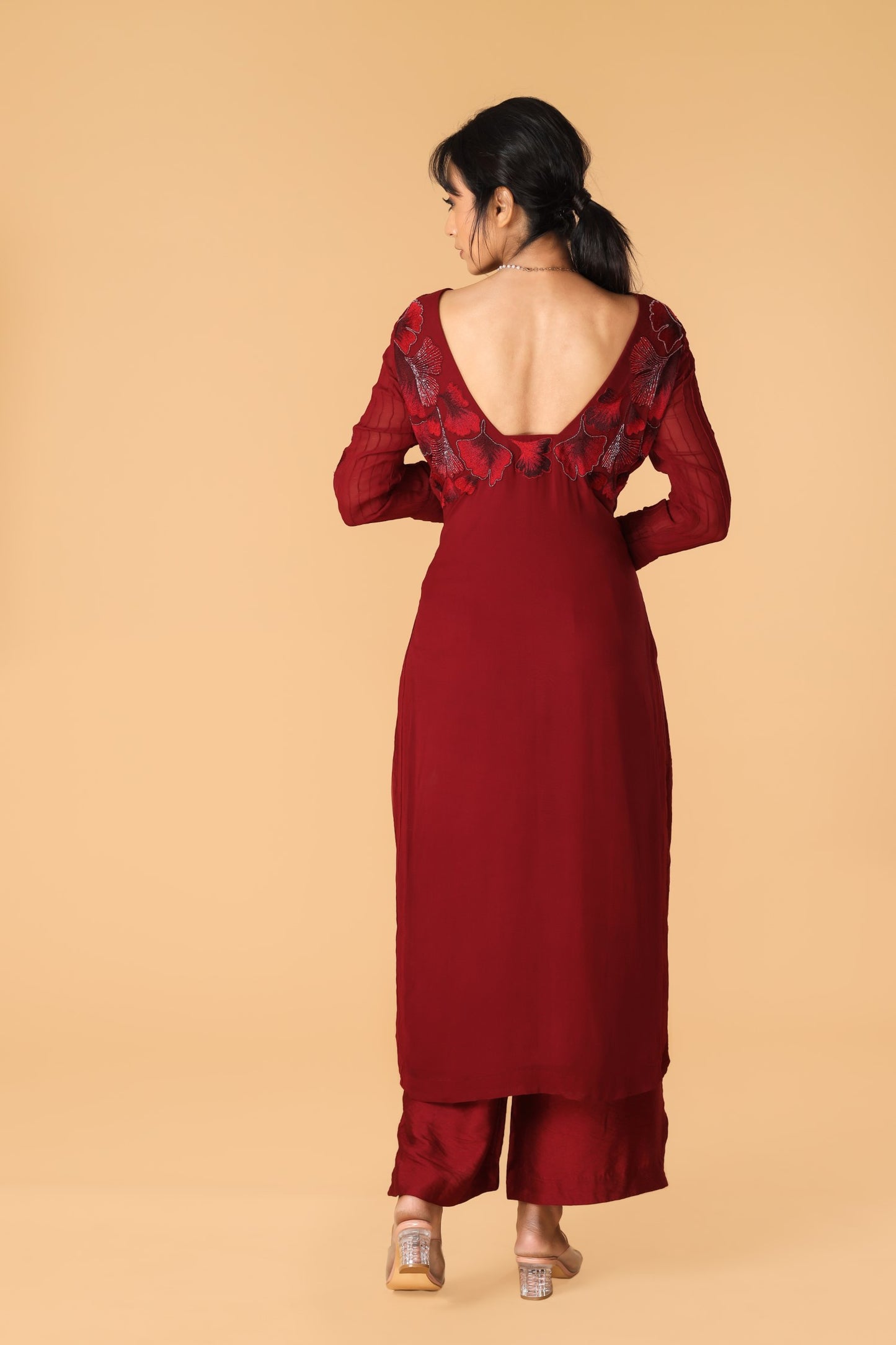 Enchanted Forest Hand Embroidered Maroon Kurta Set