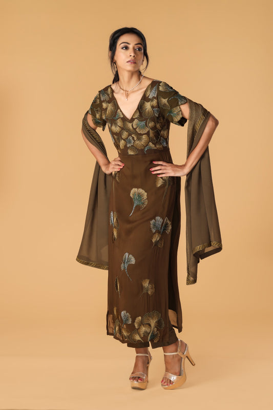 Enchanted Forest Hand embroidered Olive Green Kurta Set