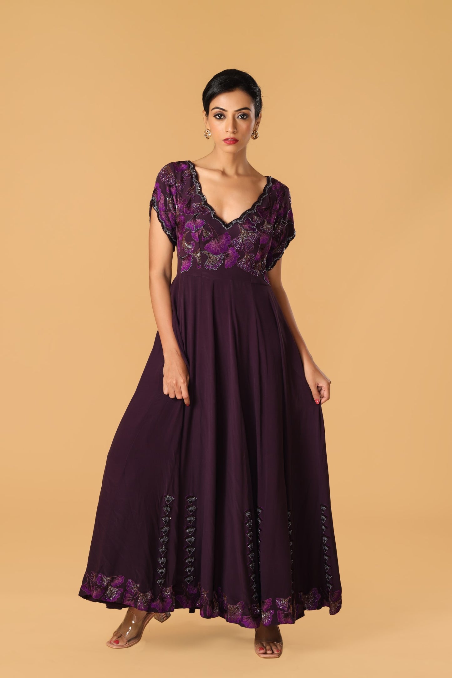 Enchanted Forest Hand Embroidered Purple Gown