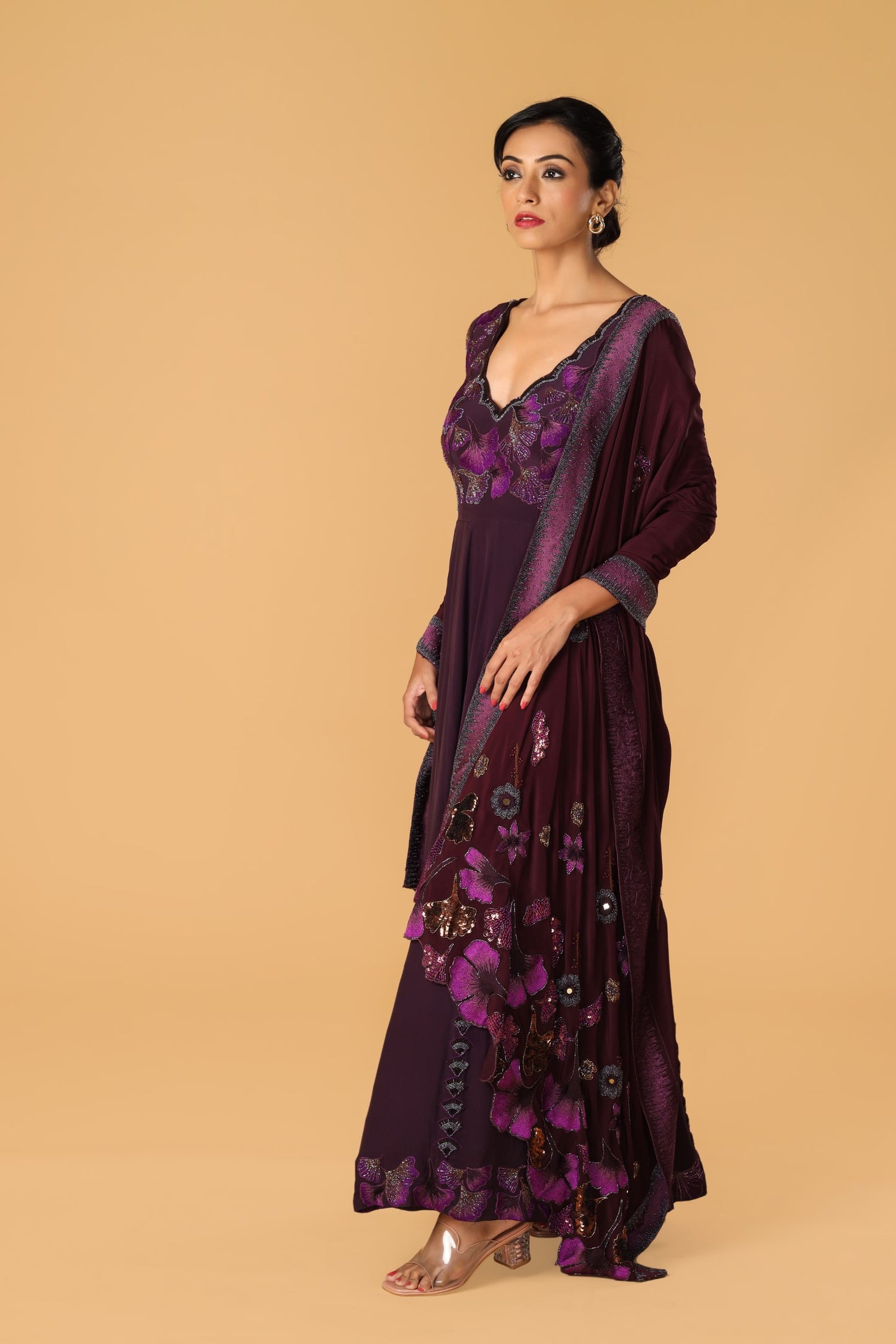 Enchanted Forest Hand Embroidered Purple Gown