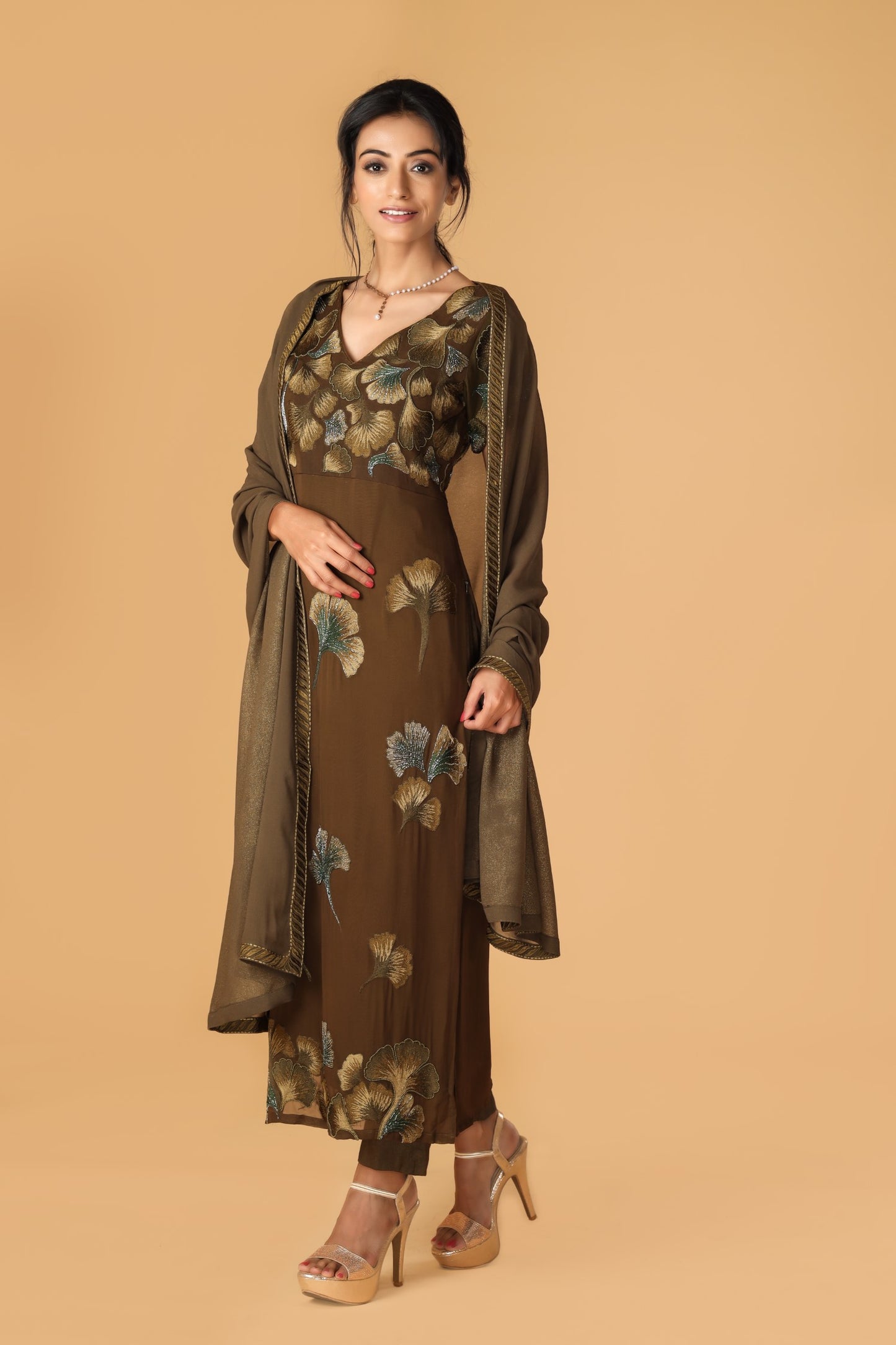 Enchanted Forest Hand embroidered Olive Green Kurta Set