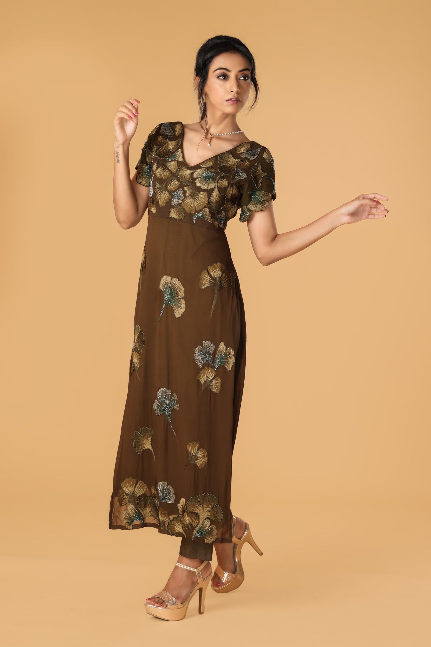 Enchanted Forest Hand embroidered Olive Green Kurta Set