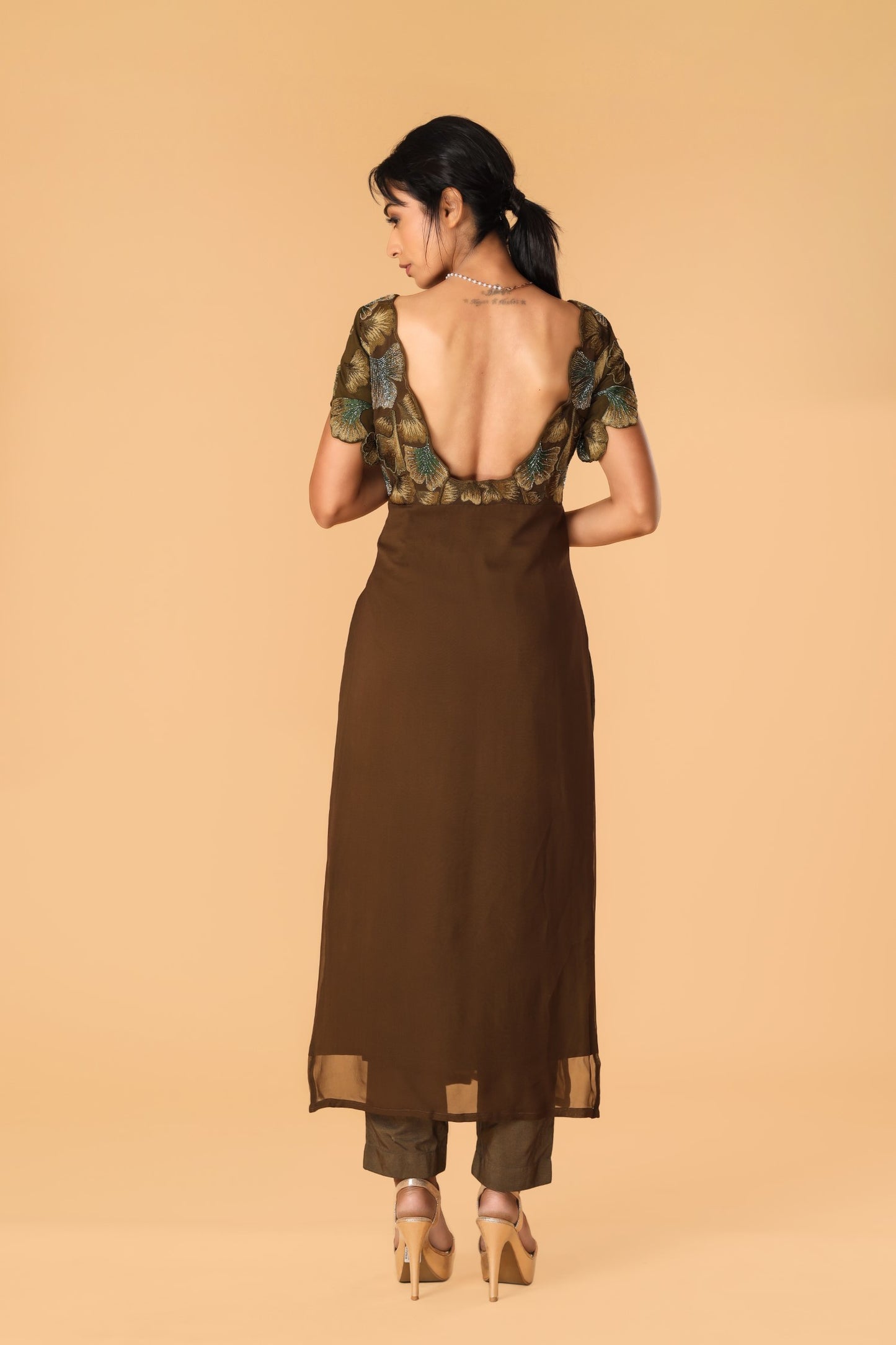 Enchanted Forest Hand embroidered Olive Green Kurta Set
