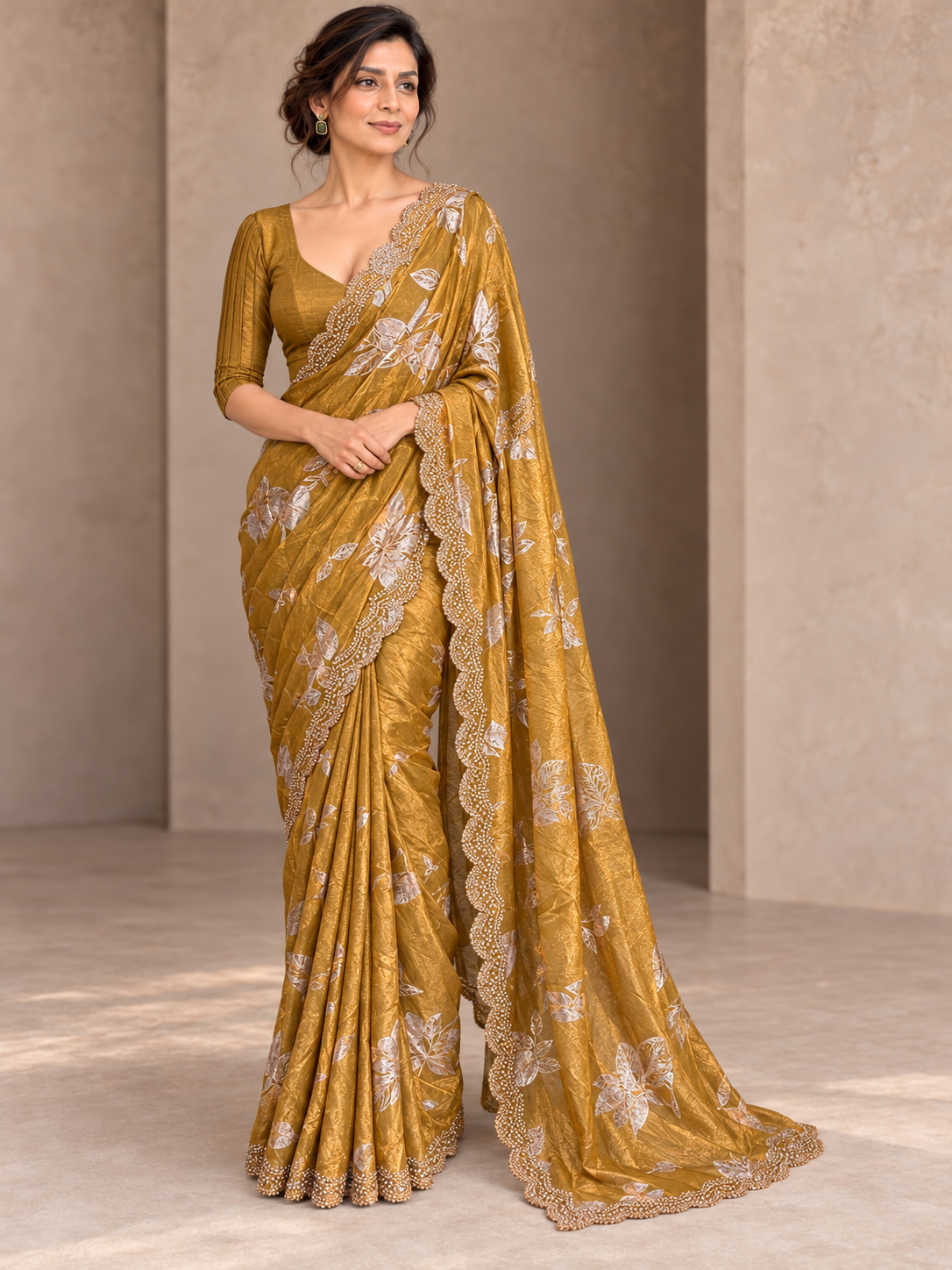Royal Canvas — Antique Bronze Satin Viscose Curated Saree