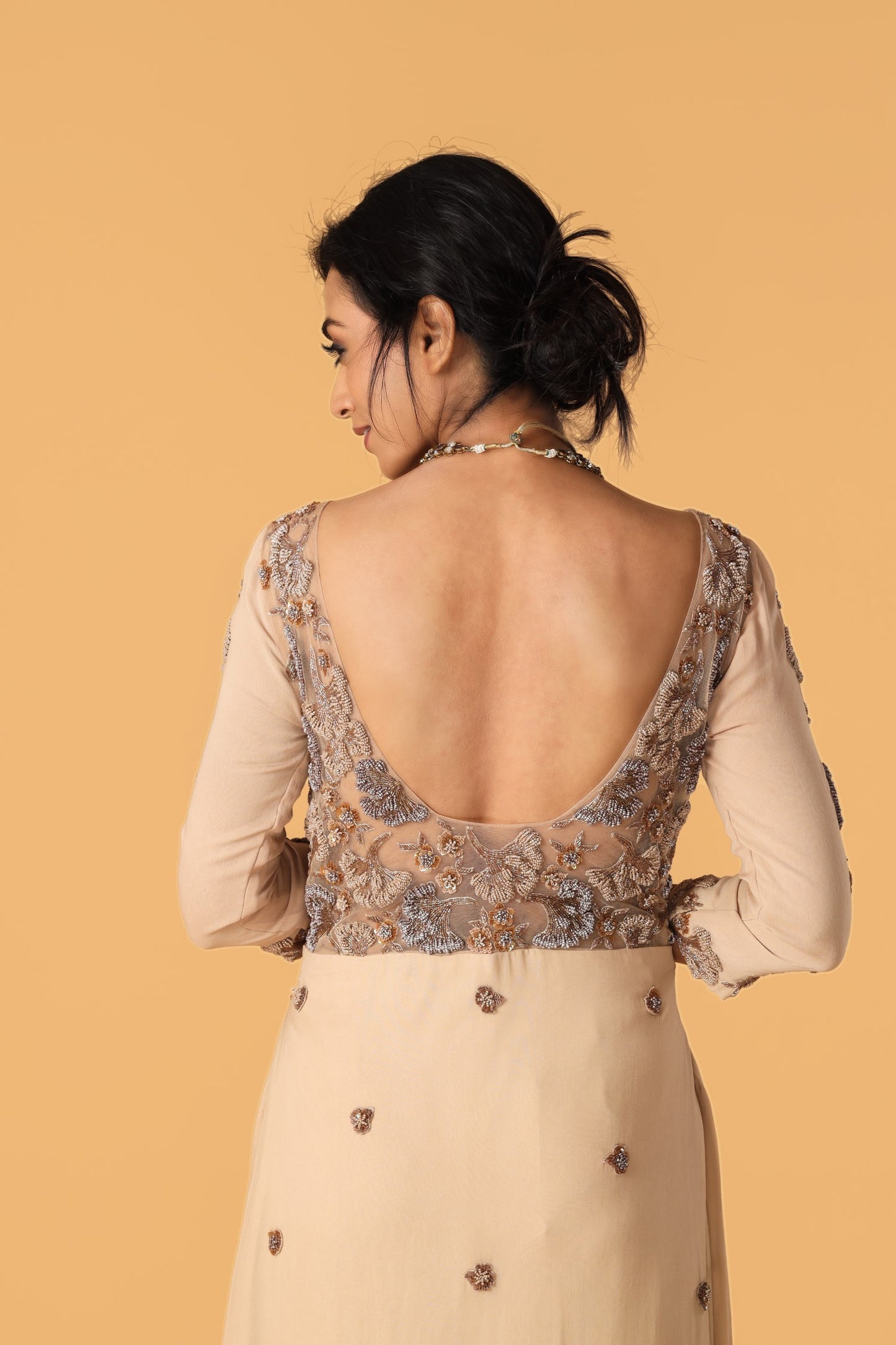 Hand Embroidered Beige Colour Sharara Set