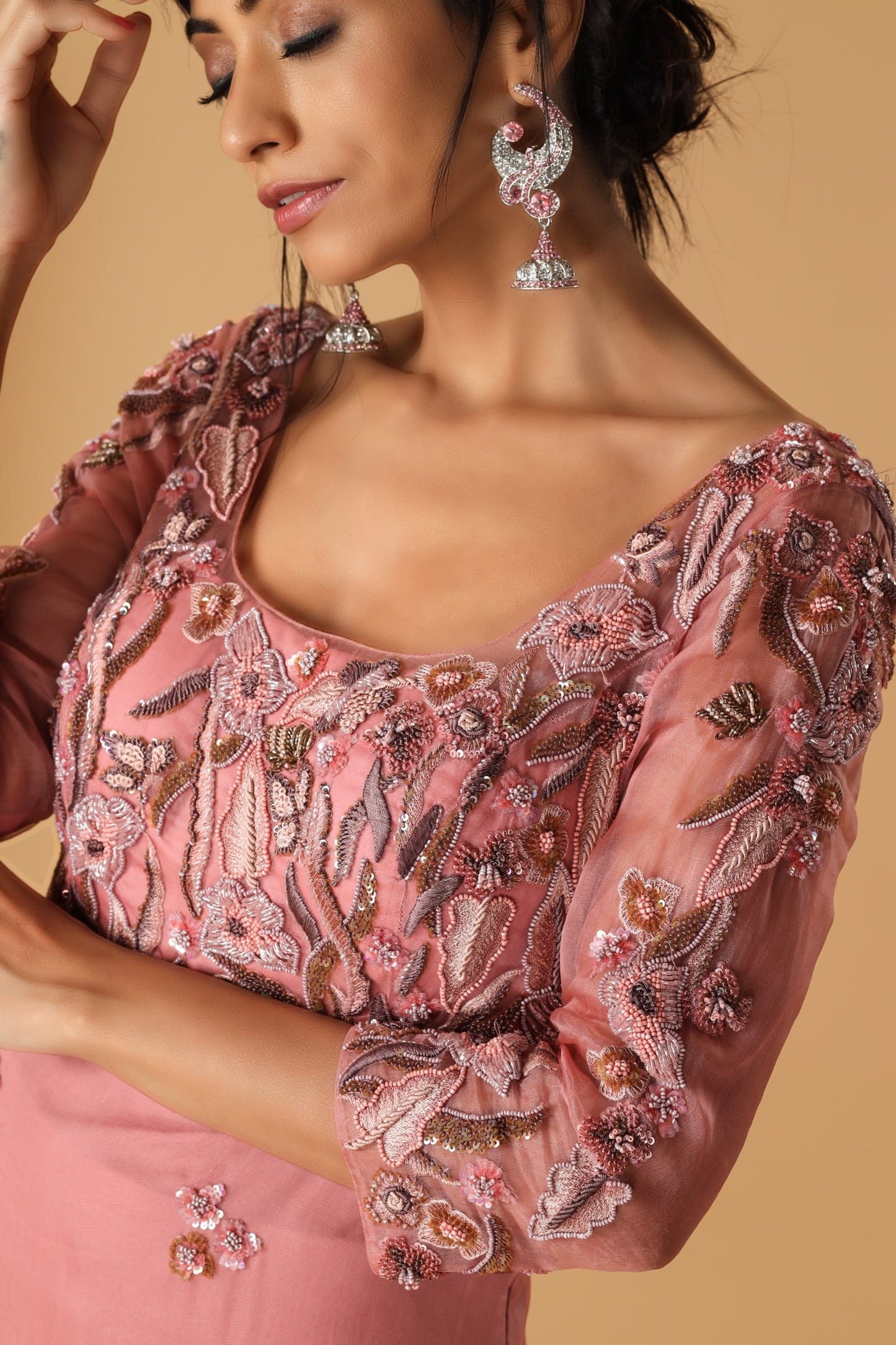 Hand Embroidered Pastel Pink Sharara Set