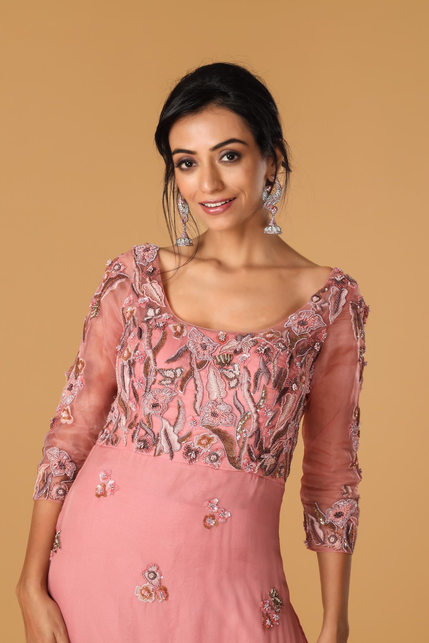 Hand Embroidered Pastel Pink Sharara Set