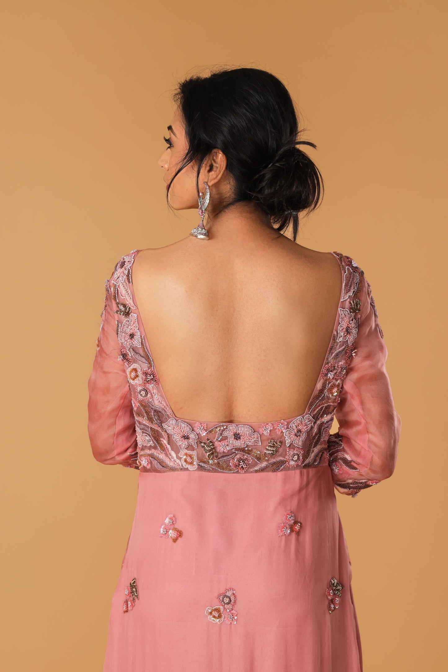 Hand Embroidered Pastel Pink Sharara Set