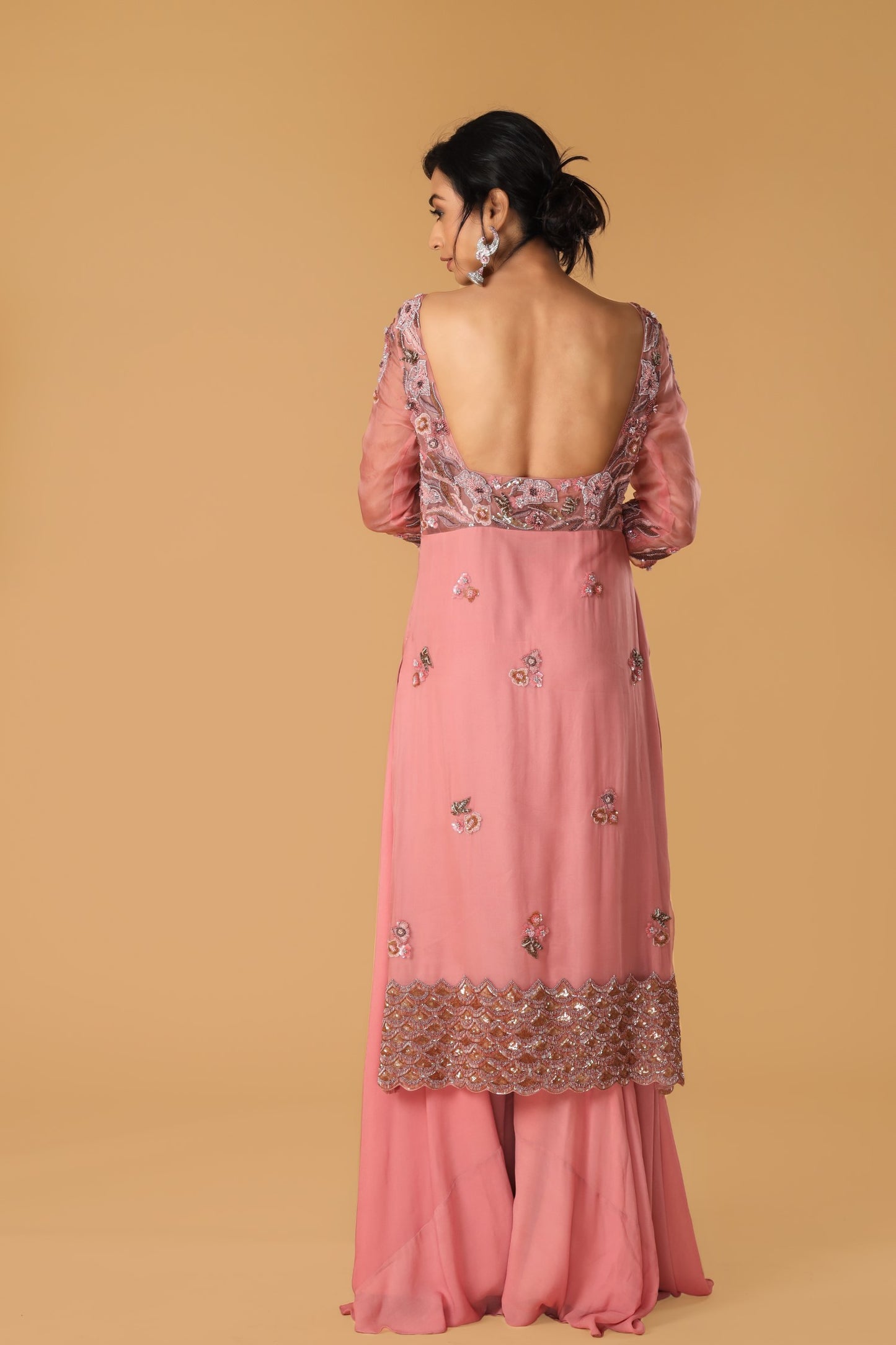 Hand Embroidered Pastel Pink Sharara Set