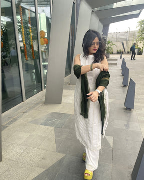 Pearl Rain · Hand-Embroidered White Pleated Kurta Set
