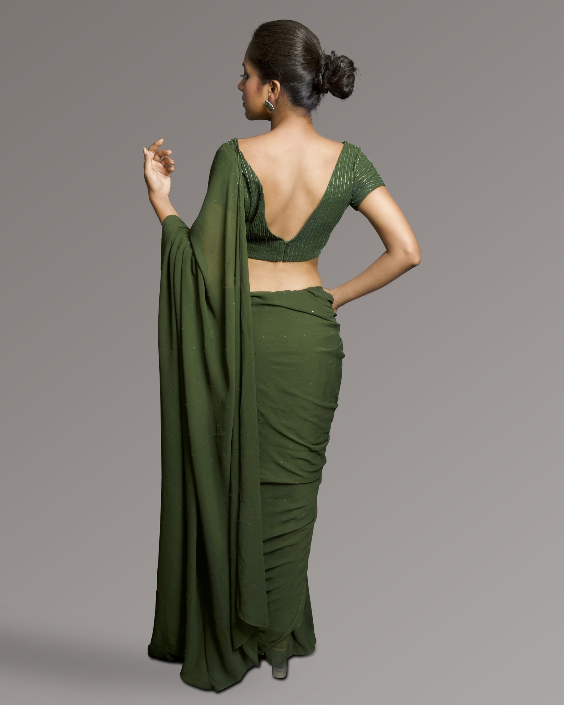Verdant Muse — Olive Green Signature Saree