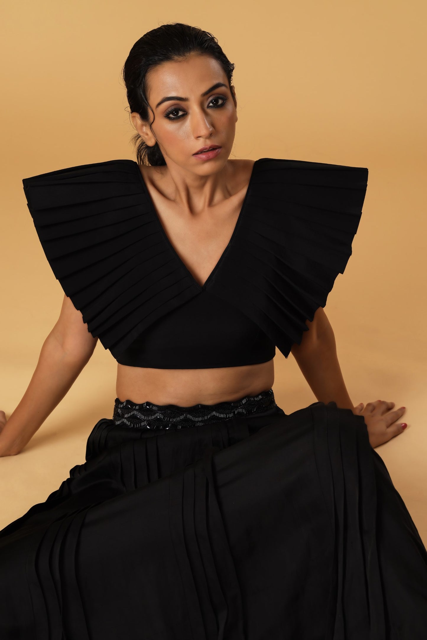 Magpie Inspired Black Pleated Top