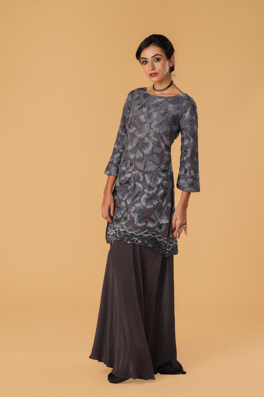 Maidenhair Hand Embroidered Signature Grey Sharara Set
