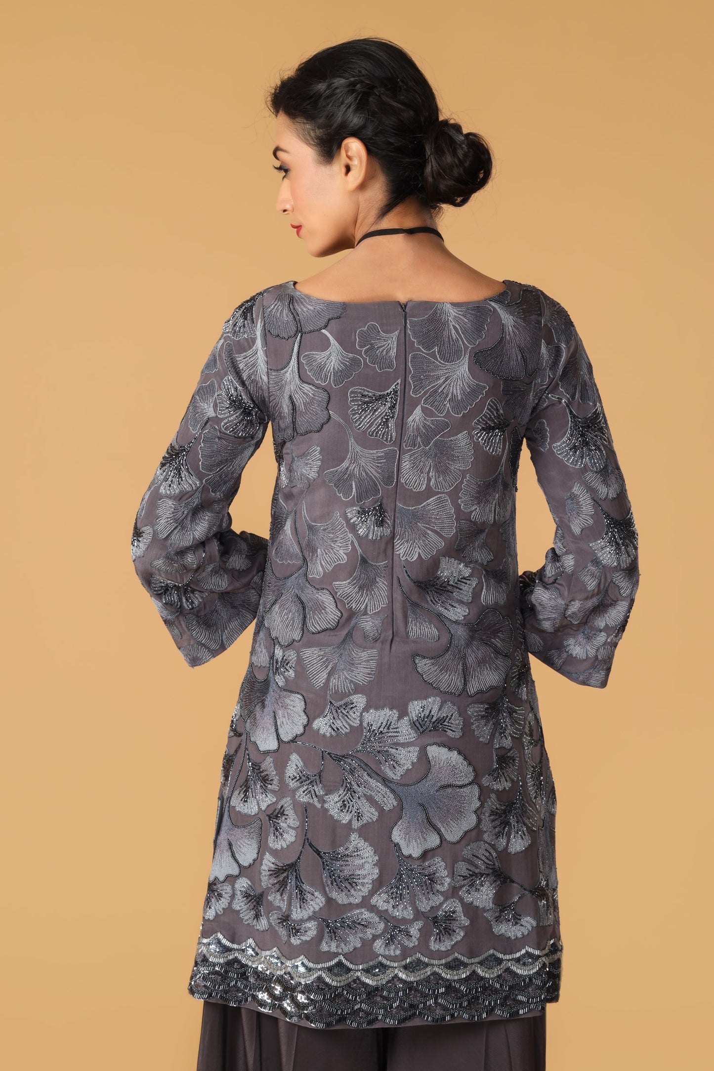 Maidenhair Hand Embroidered Signature Grey Sharara Set