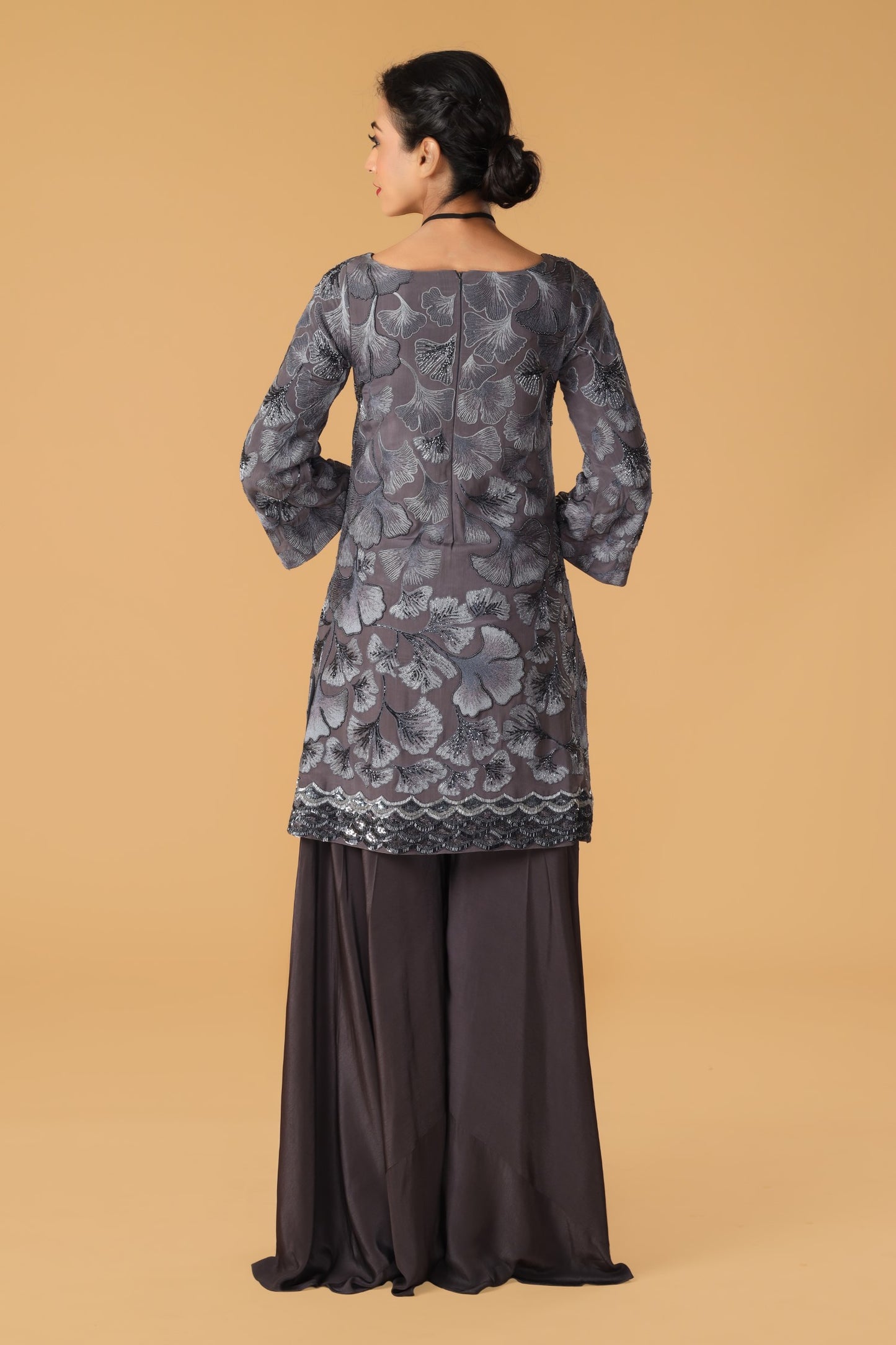 Maidenhair Hand Embroidered Signature Grey Sharara Set