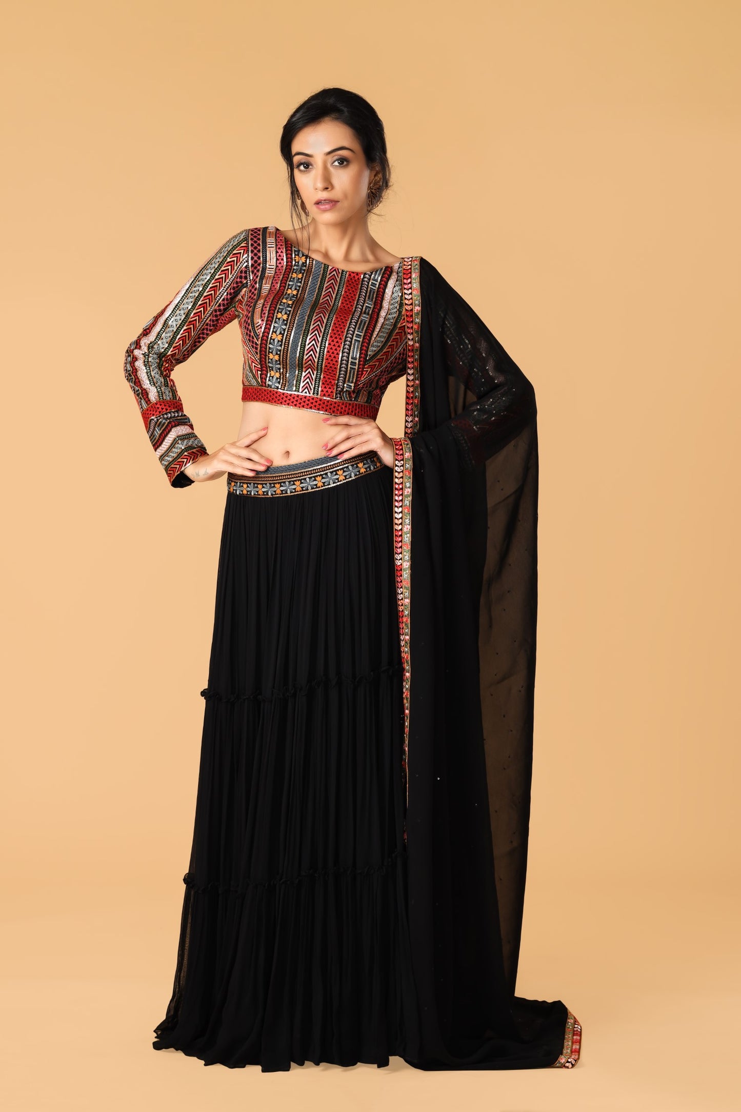 Midnight Blue Gathered Skirt And  Top