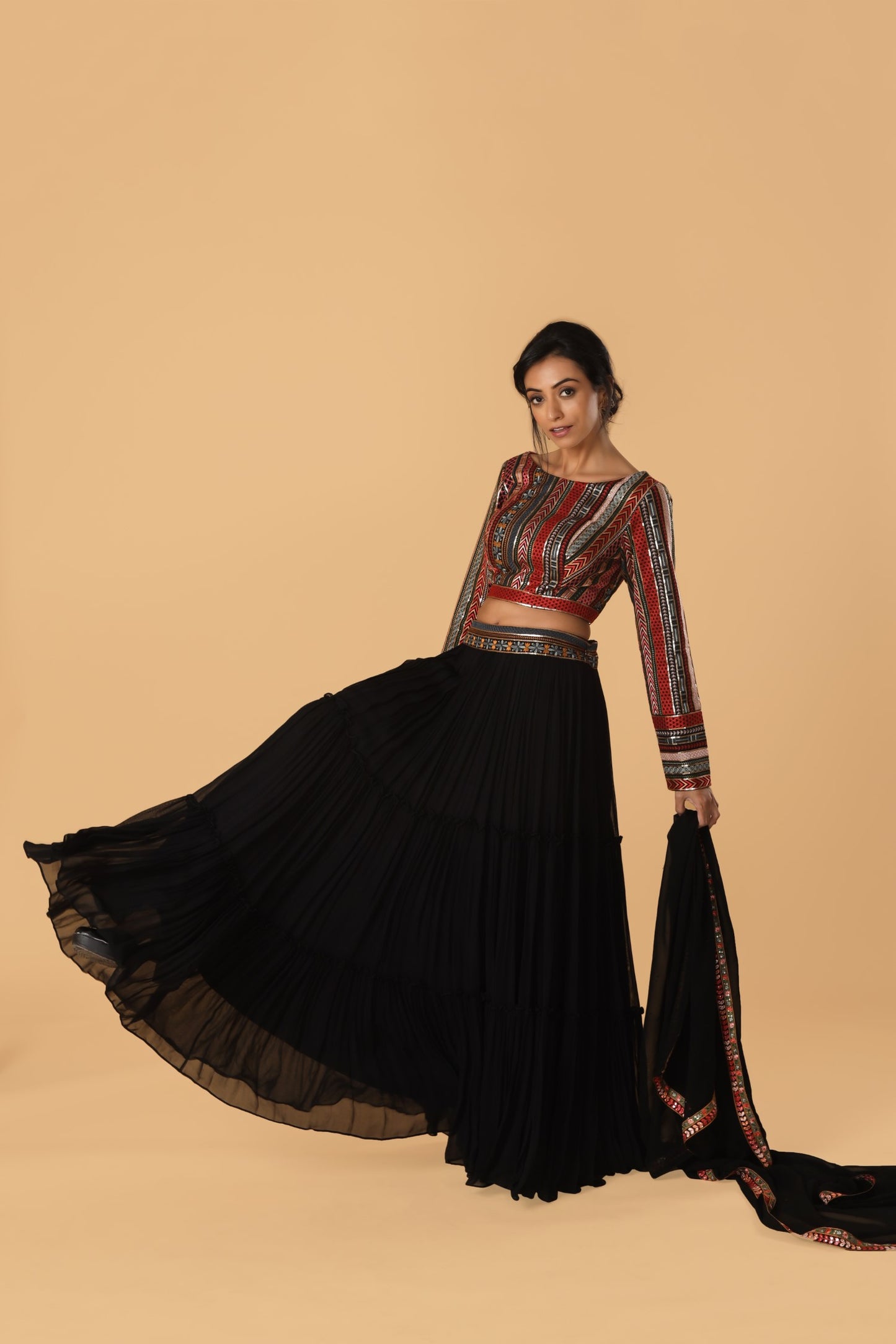 Midnight Blue Gathered Skirt And  Top