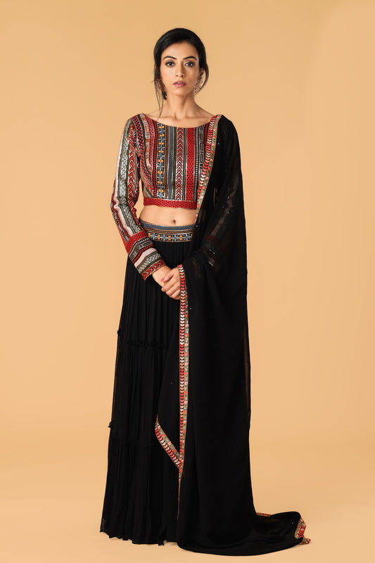 Midnight Blue Gathered Skirt And  Top