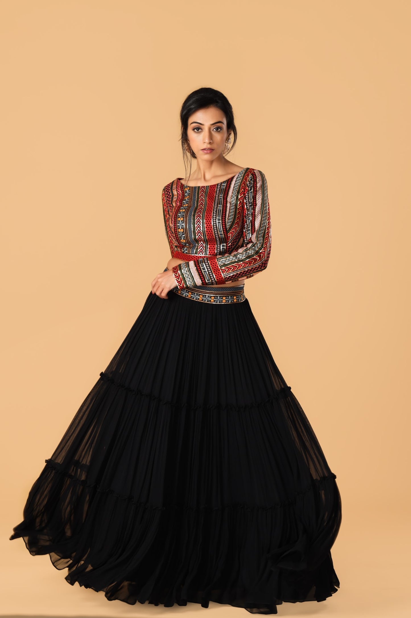 Midnight Blue Gathered Skirt And  Top