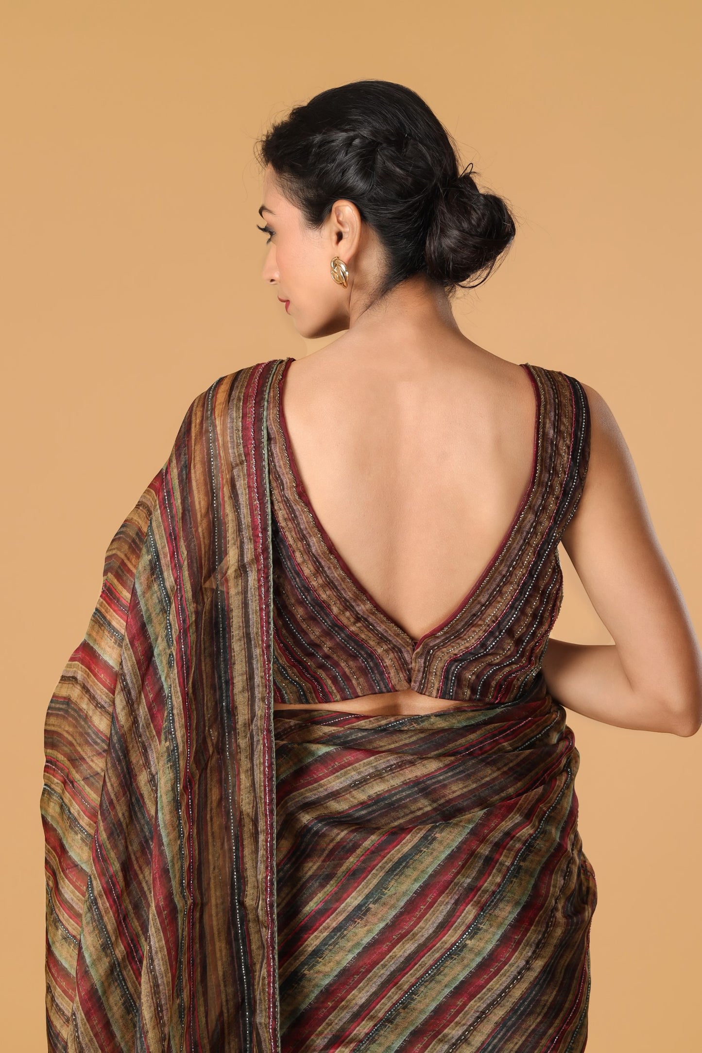Multicolour Hand Embroidered Organza Saree