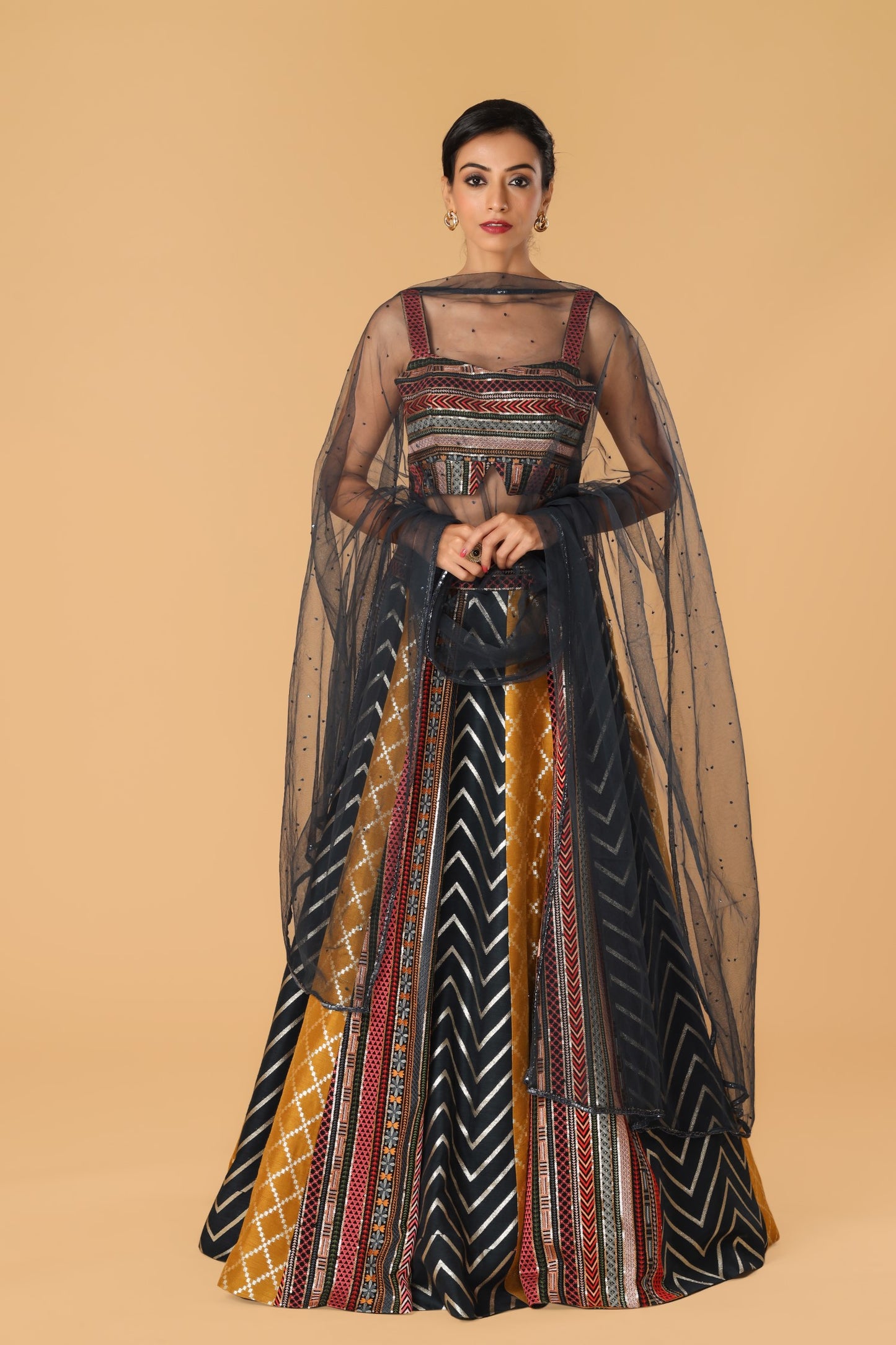 Multicolour & Midnight Blue Lehenga Set