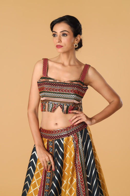 Multicolour & Midnight Blue Lehenga Set