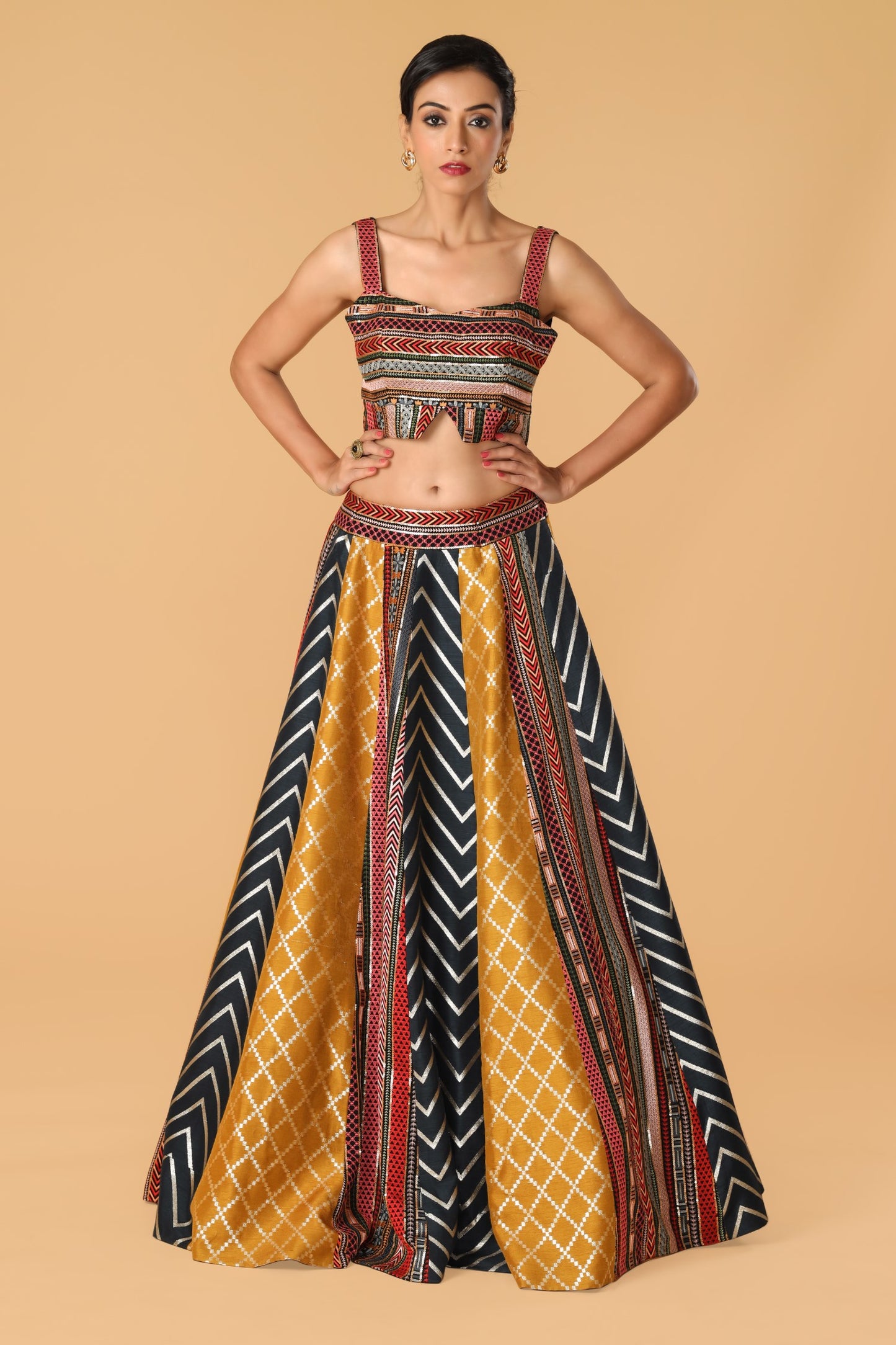 Multicolour & Midnight Blue Lehenga Set