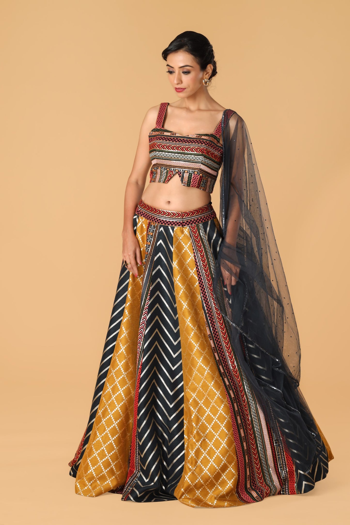 Multicolour & Midnight Blue Lehenga Set