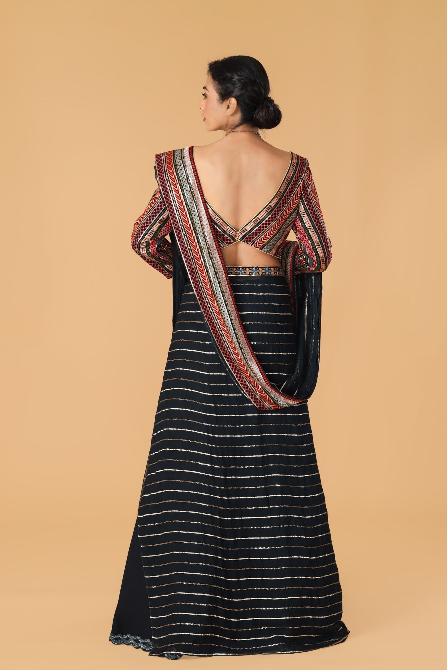 Multicolour & Midnight Blue Pre drape Saree