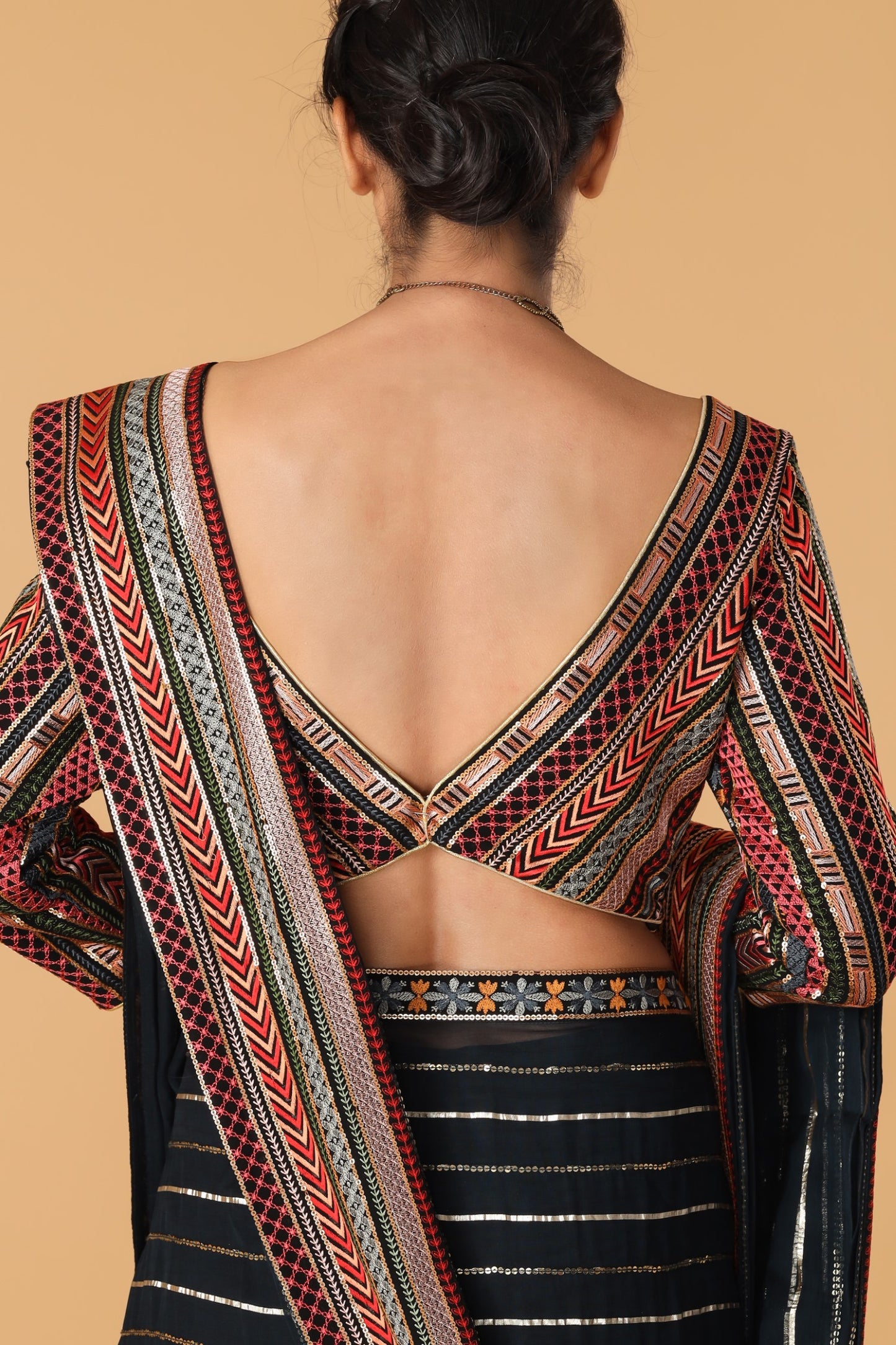Multicolour & Midnight Blue Pre drape Saree