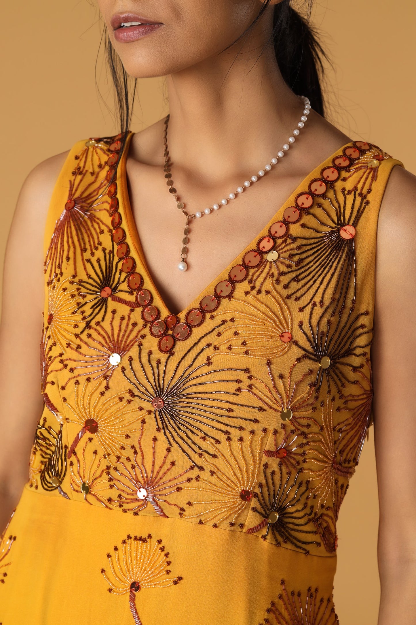 Playful Dandelion Hand Embroidered Yellow Kurta